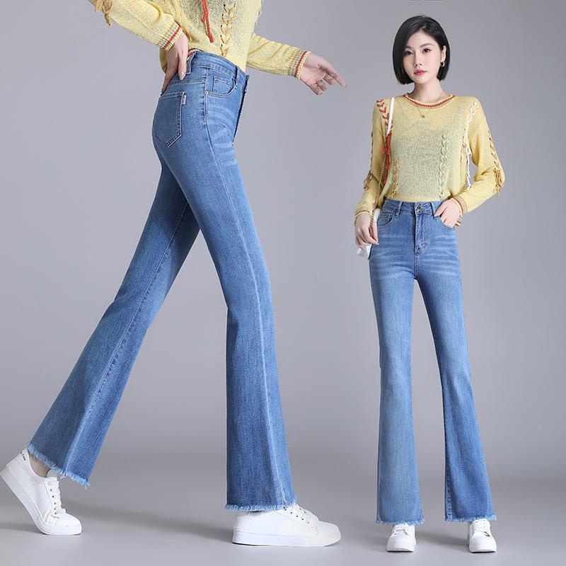 

Women s High-Waisted Slim Micro-Flare Jeans with Frayed Hem, Stretchy and Versatile, Perfect for Petite Figures. 31