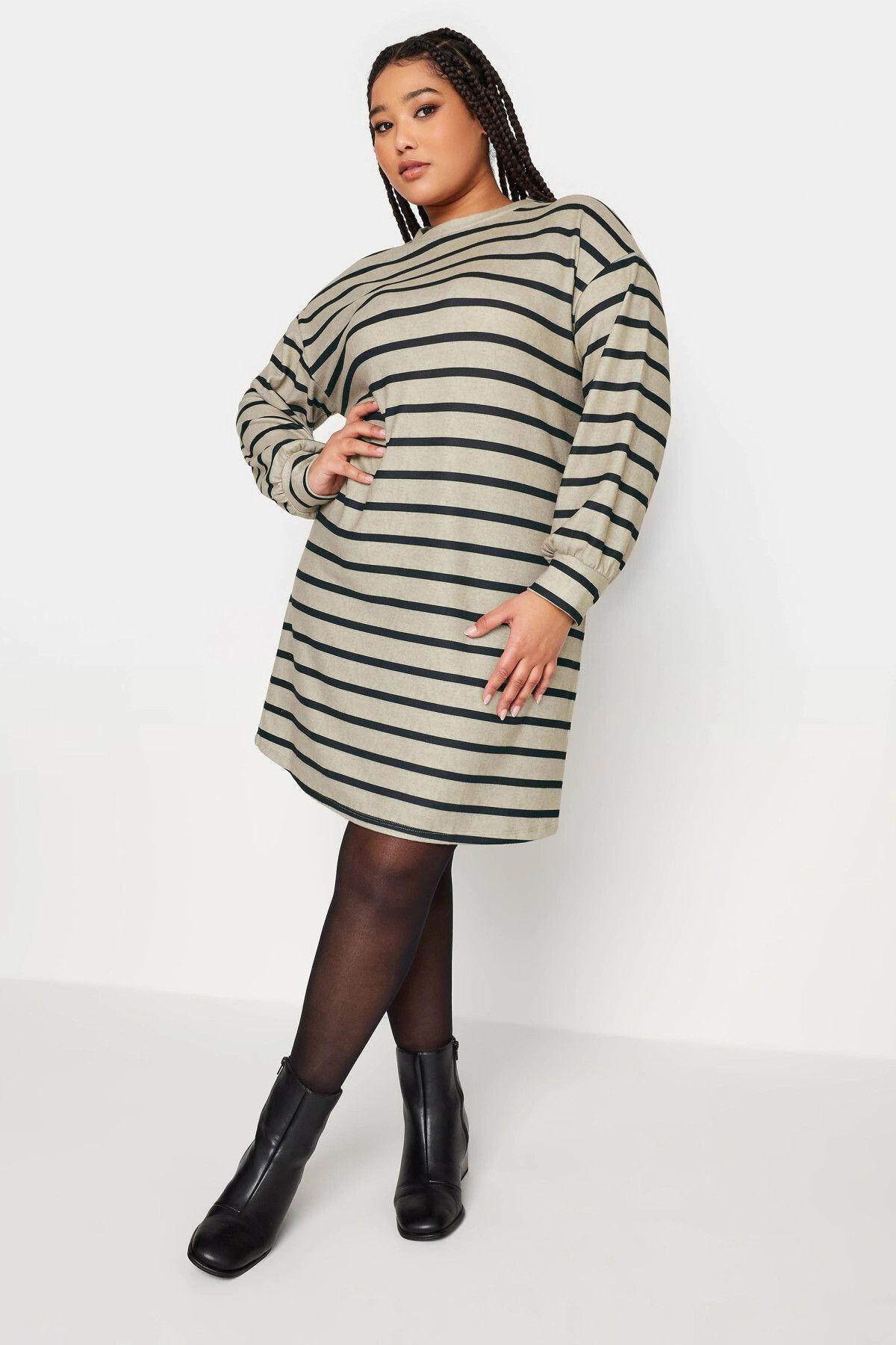 

Women s Big Size Dress Plus Size Crew Neck Long Sleeve Striped Short Dress 302882 3XL