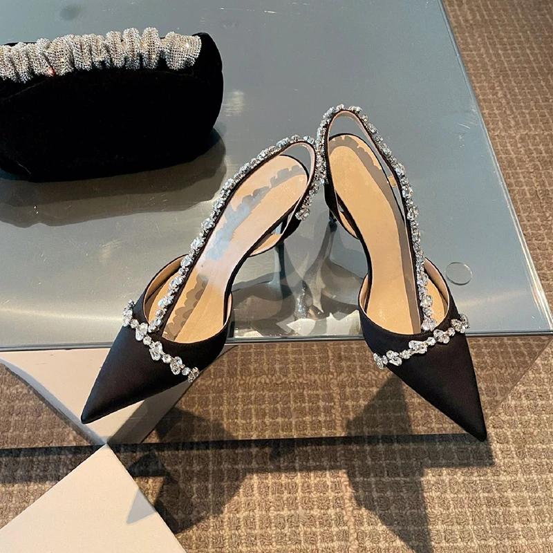 Glitter Rhinestones Women Pumps Crystal  Lady Silk High Heels Party Shoes 2025 Spring NEW Zapatos De Mujer