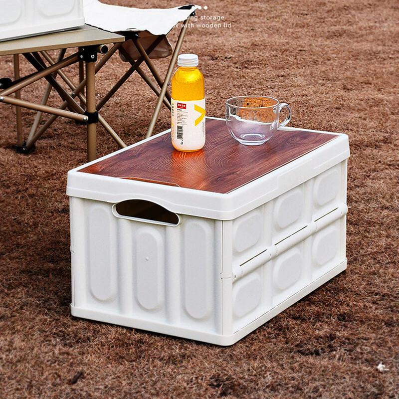 Foldable Camping Storage Box with Wood Lid