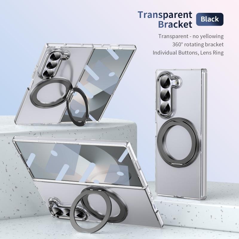 360 Rotating Bracket Tansparent Case for Samsung Galaxy Z Fold 8 Ultra 7 6 5 4 3 Screen Protect Magnetic Wireless Charging Cover