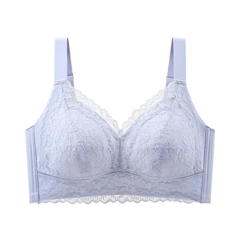 Sommarunderkläder för kvinnor utan bygel tunn spets push up bh dubbelknäppt plusstorlek anti-häng fullkupa bh