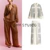 Loose Print Diagonal Cloth Shirt 1280846 High Waist Straight-leg Linen Blend Casual Pants 1261232