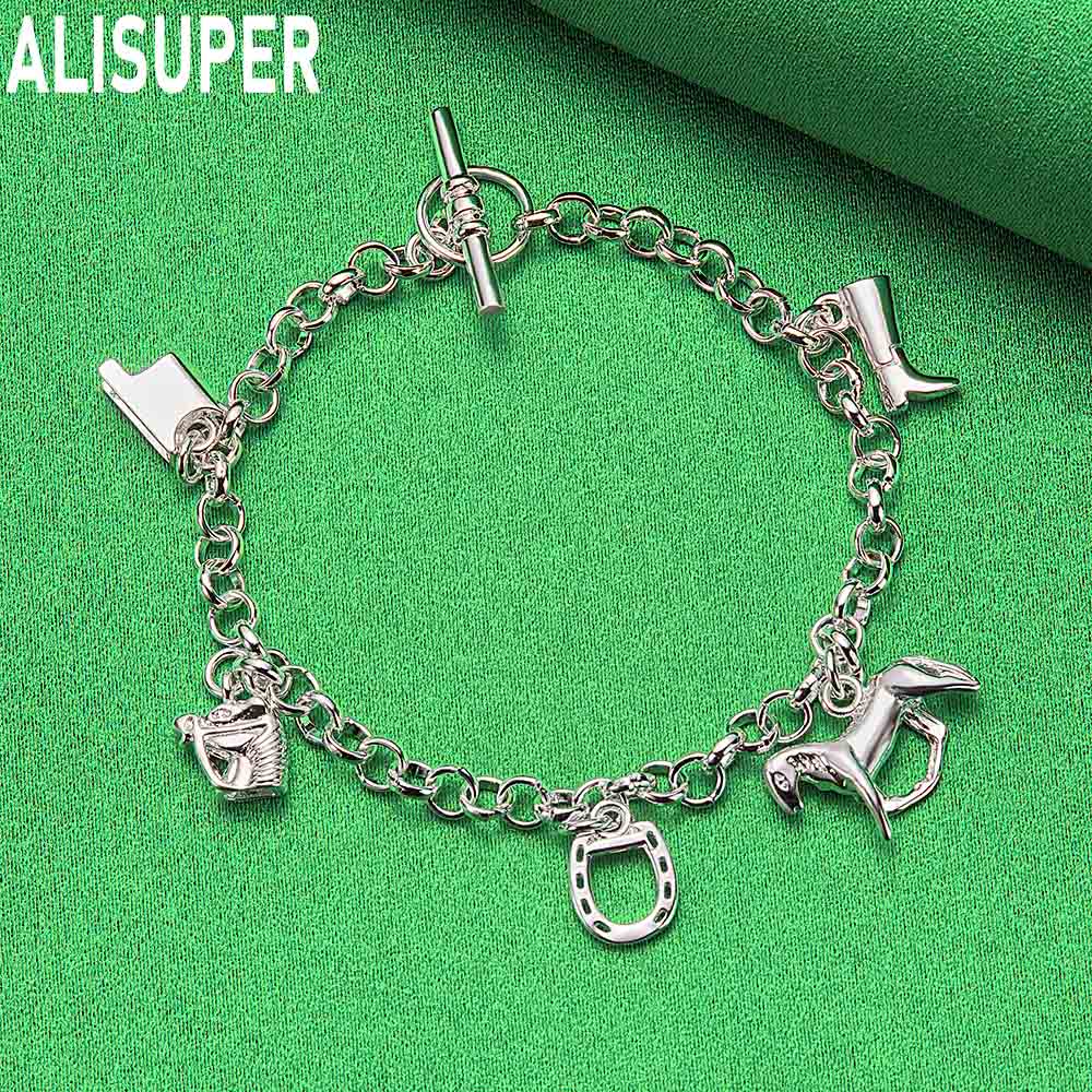 925 Sterling Silver Fashion Element Side Chain Charm Bracelet - Exquisite Gift Jewelry