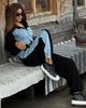 Women's European and American Style Patchwork Hooded Sweatshirt and Pants Set