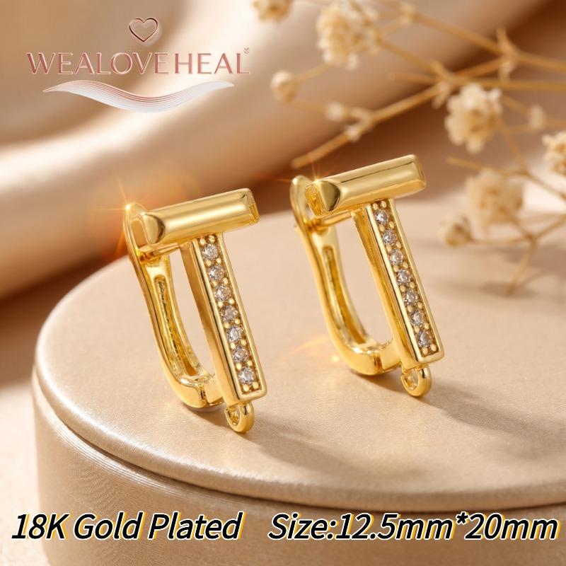 Geometric Leverback Earring Hooks, 18K Gold Plated Brass Pave CZ Zircon Circle Rectangle Earring Findings for DIY Jewelry Making 1 pair