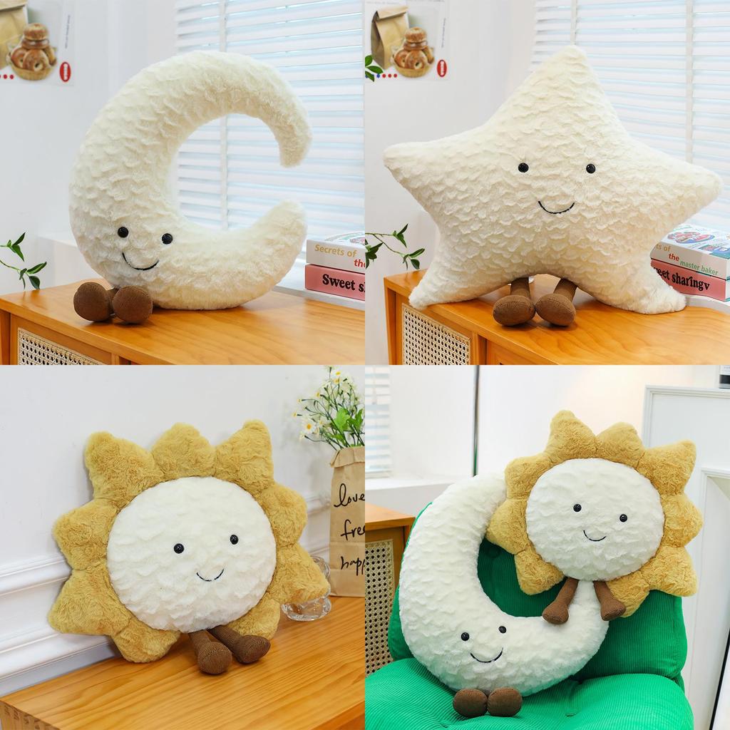 Moon Face Sun Plush Pillow With Soft Pp Cotton For Living Room Decor