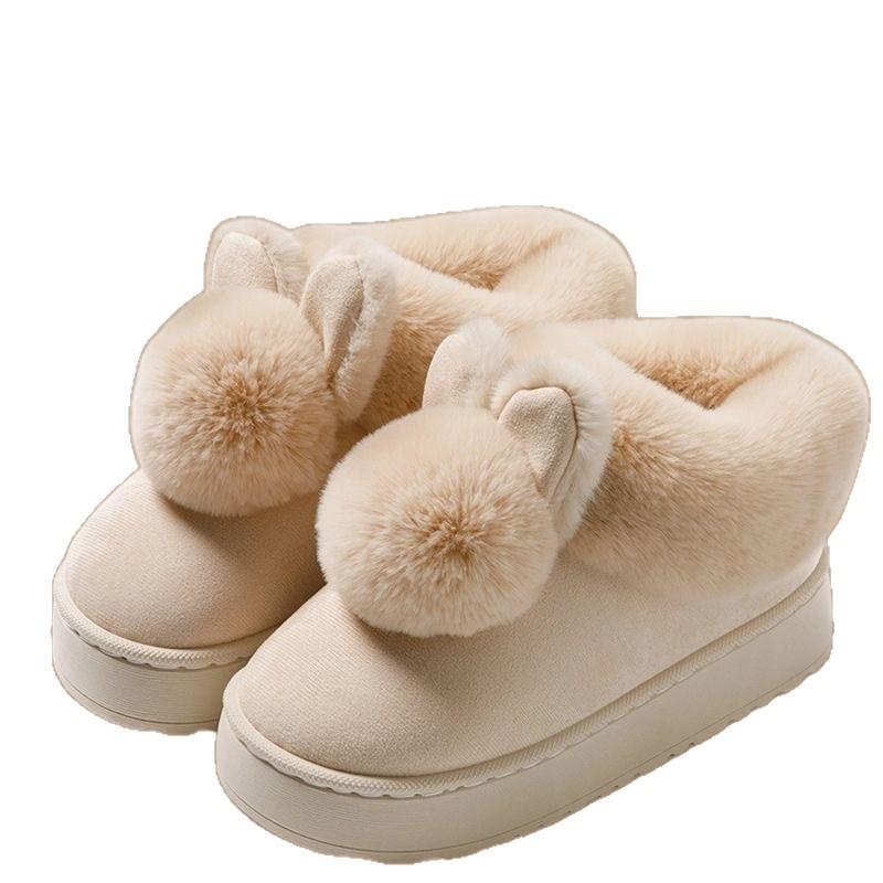 Cute Rabbit 2025 Hairball Bag with Thick Bottom To Keep Warm from the Cold, Winter Cotton Slippers Are Wear-resistant and Non-smelly.