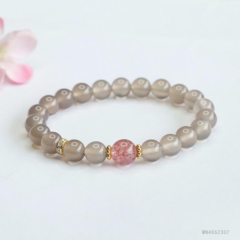 

Браслет Juanyu из фиолетового халцедона и клубничного кристалла - ювелирные изделия в старинном стиле MN4062307 Chalcedony ~8mm, Strawberry Crystal ~9mm