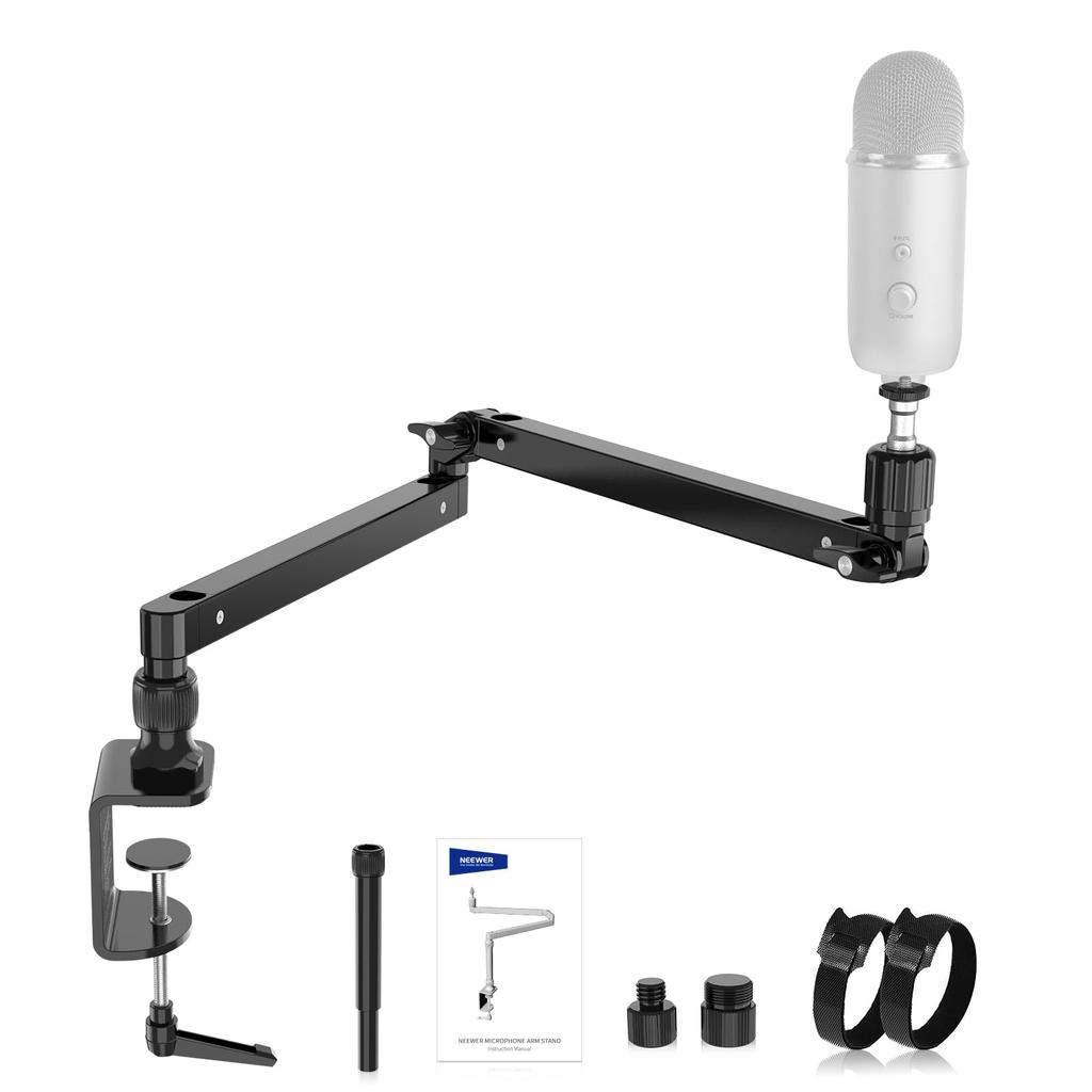 NEEWER Slim Microphone Arm Desk Mount with Damping, 360° Rotation, Articulating Boom Arm with Height Adjustable Pole and Cable Management Channel