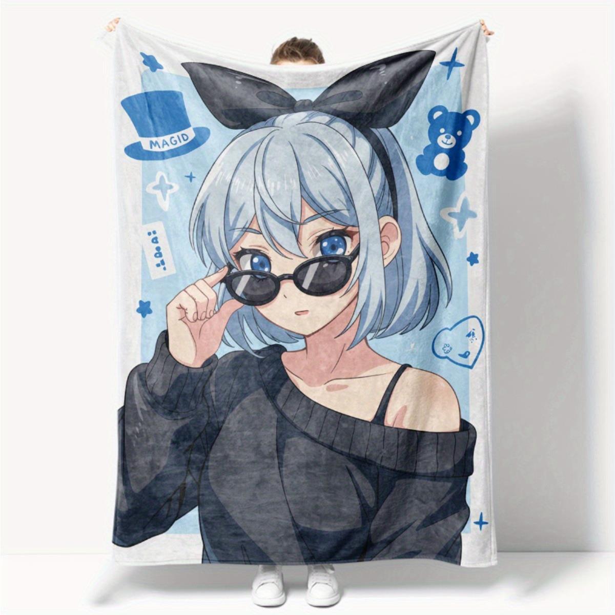 

Blue cartoon girl pattern Flannel printed blanket suitable for all seasons suitable for living room office sofa and travel 75x100cm (30x40inch)