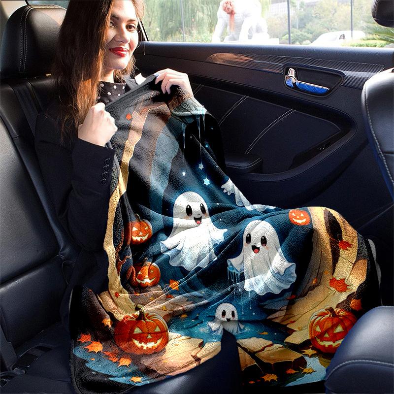 1pc Cute Ghost Pumpkin Theme Blanket  Soft Throw for Home Decor, Perfect Gift, Suitable for All Seasons