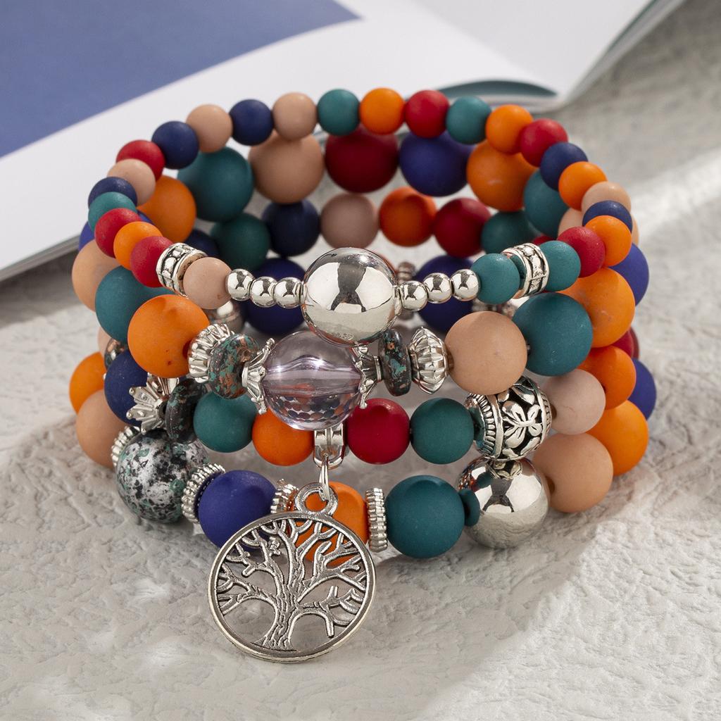 Bohemian Beaded Bracelet Frosted Glass Beads Tree Of Life Pendant Handmade Adjustable Ornament