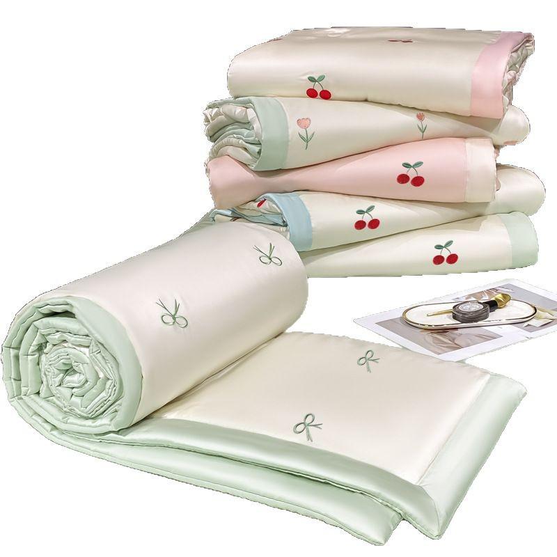 Silky Summer Ice Silk Quilt Set: Lightweight, Washable, and Embroidered