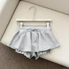 Gray High-Waist A-Line Fluffy Mini Skirt with Drawstring - Women's Spring/Summer Versatile Skirt Pants