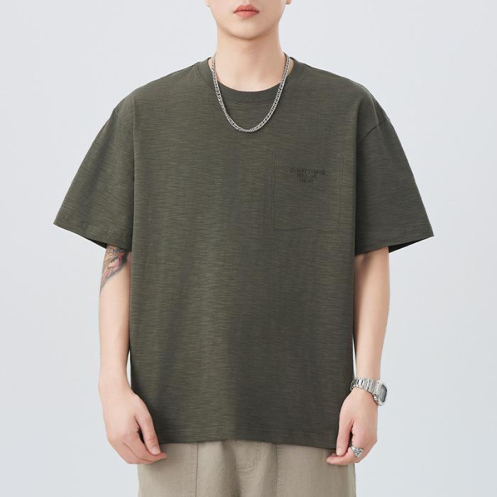 Short-sleeved T-shirt for Men's Summer New Embroidery 230g Heavy Round Neck Five-point Sleeve T-shirt Casual