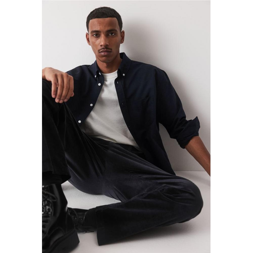 H M Regular Fit Oxford sHirt Navy Blue
