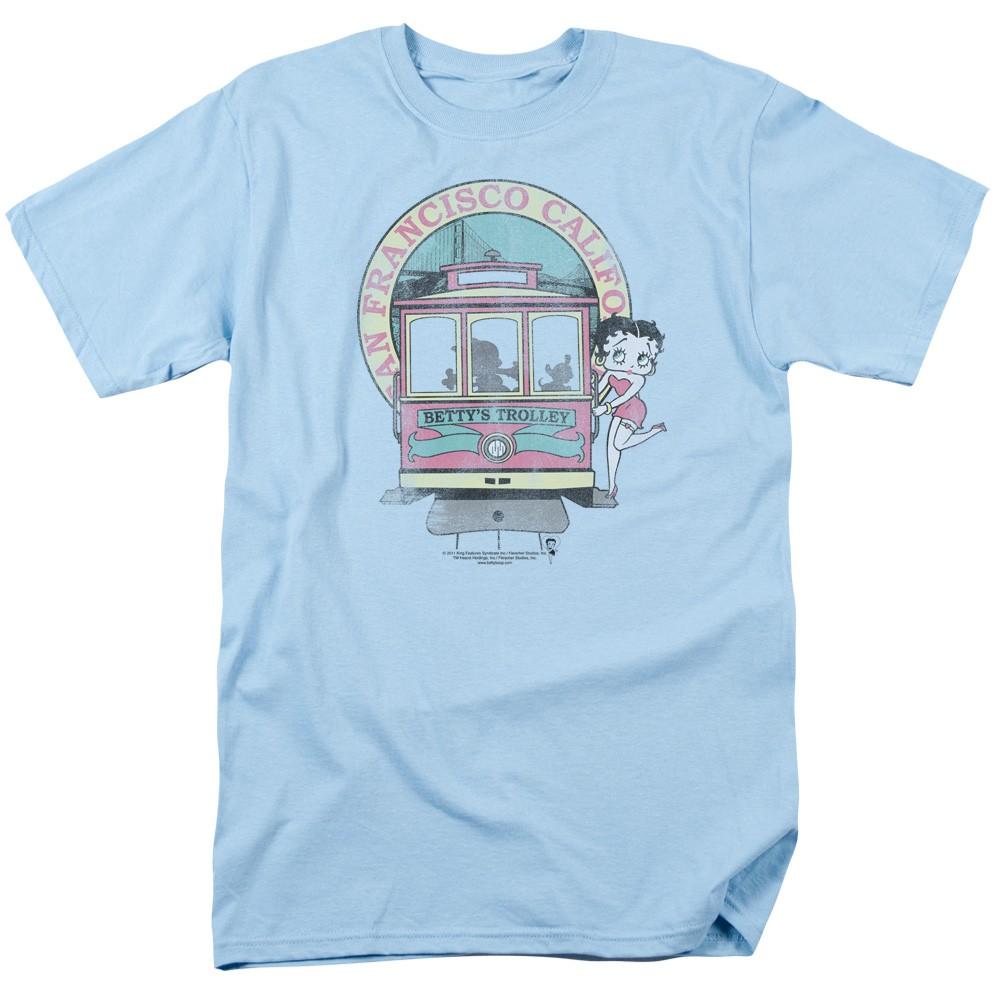 Betty Boop - Bettys Trolley - Adult Unisex Short Sleeve T-Shirt - Blue M