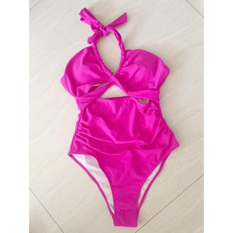 Damen Hohe Taille Einfarbige Rückenfreie Neckholder Einteiler Konservativer Sexy Badeanzug