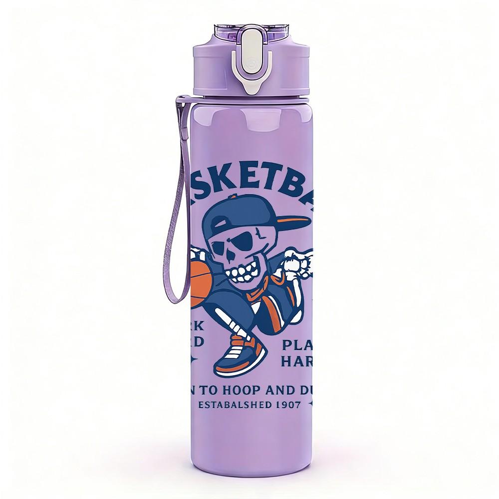 1PC Basketball Player Cartoon 750ml Color Plastic Sports Water Bottle Leakproof Flip Straw Lid Suitable for Sports Office Home Use