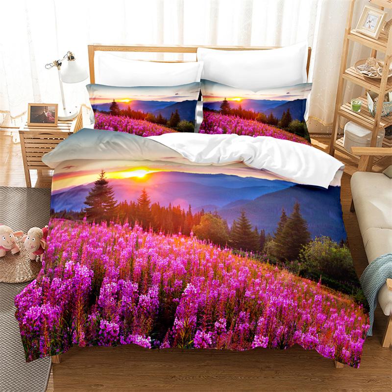 Comforter Purple Flower Double Bed 200X200 Thin Floral Bedding Set 3Pcs 2Pcs With Single 220X240