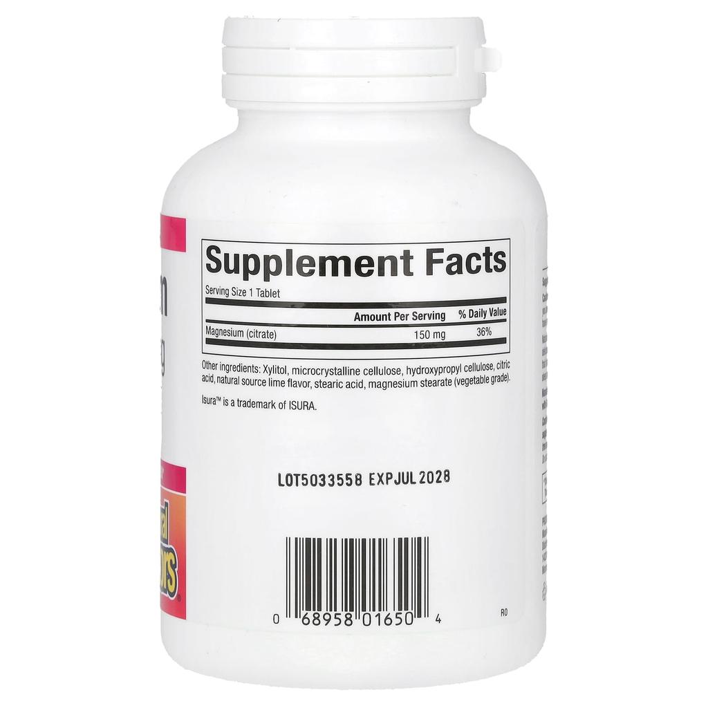 Natural Factors Magnesium Citrate, Key Lime, 150mg, 60 Chewable Tablets