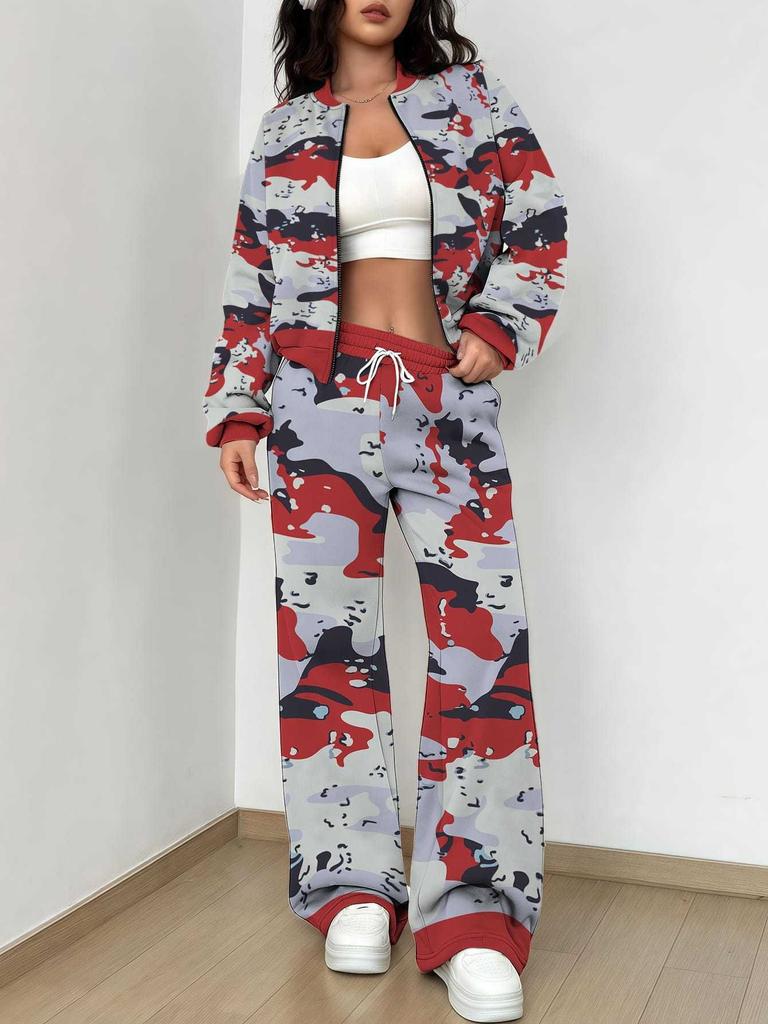 Stripe Explosion Autumn and Winter New European and American Women's Clothing Smudge Printing Suit Women