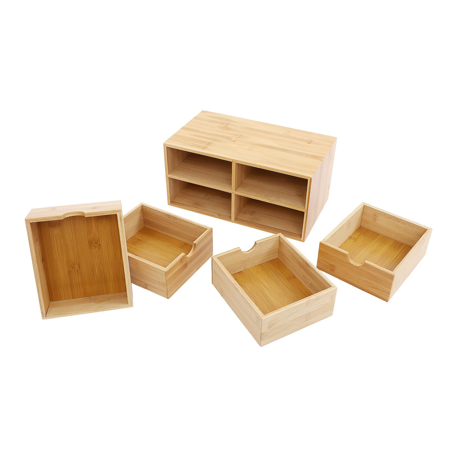 Минималистичный бамбуковый настольный органайзер - 4-ящичный органайзер для косметики/документов/декора для дома/офиса Без сборки