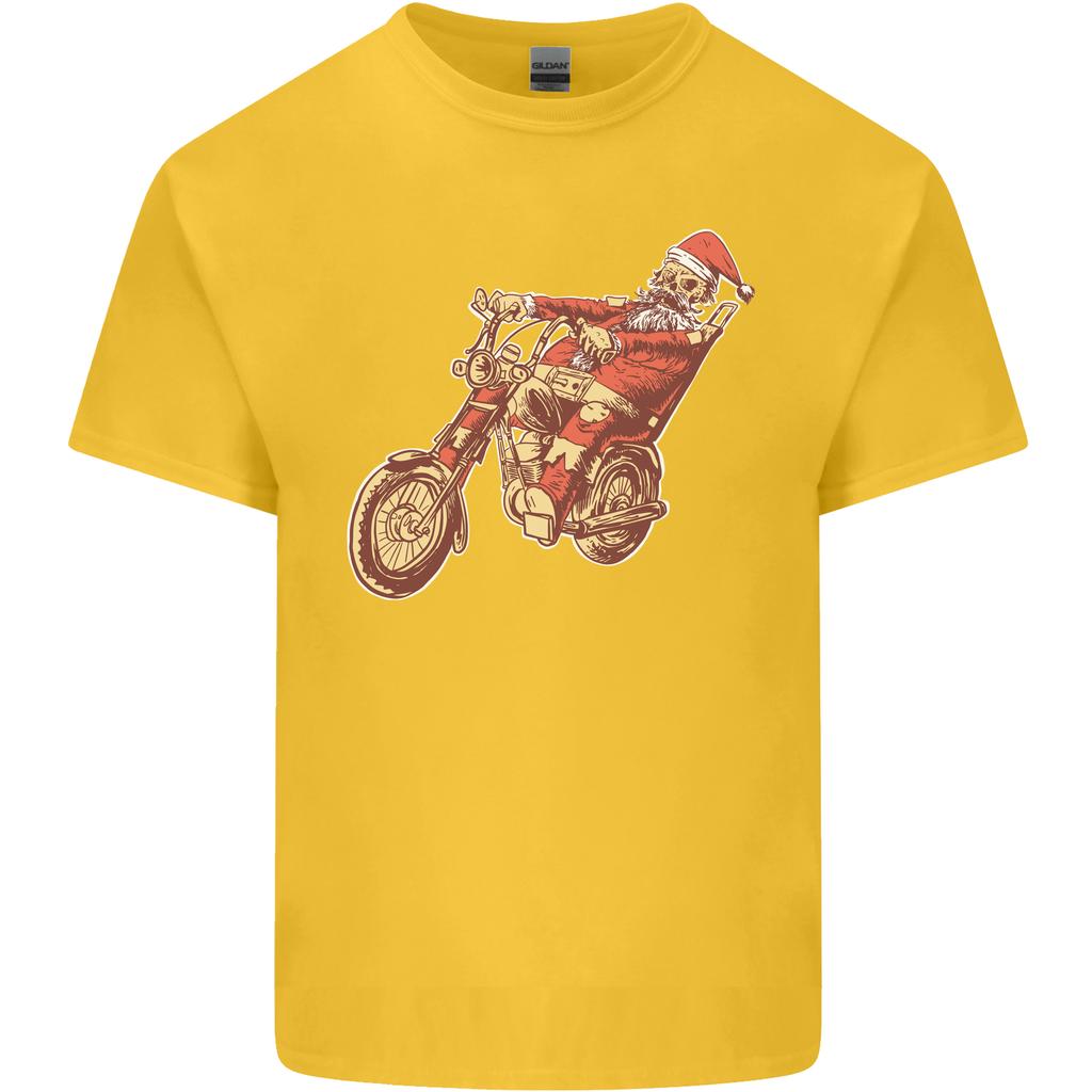 Biker Santa Christmas Motorcycle Chopper Skull Unisexs Light Cotton TShirt