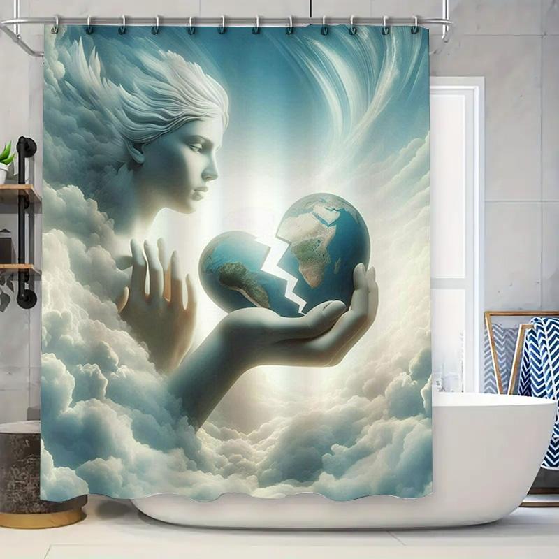 Angel And Earth Shower Curtain - Waterproof, Mildew-Resistant, Machine Washable For Heavenly Bathroom Decor