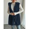 Women's Solid Color Knit Textured Fluffy Hooded Front Open Sleeveless Long Casual Plush Vest