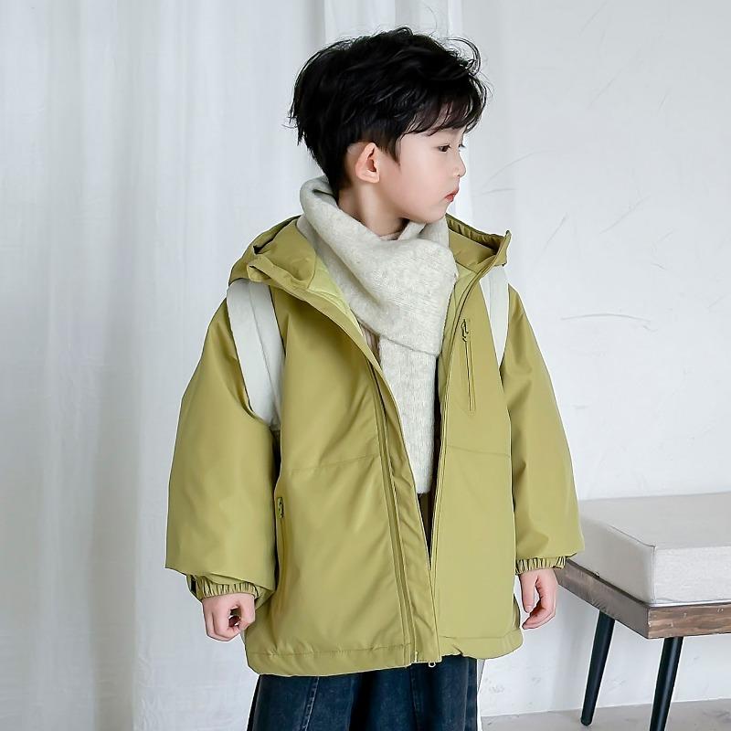 Unisex Kids Hooded Windbreaker Jacket Mid Length Spring Autumn Outdoor Coat