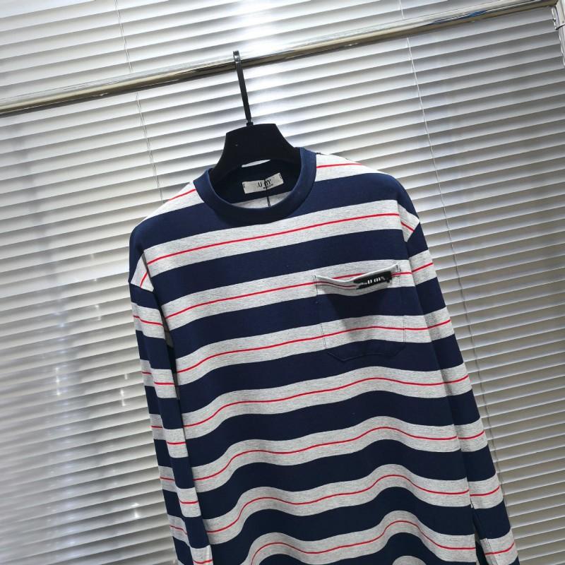 Unisex Long Sleeve T-Shirt Striped Cotton Blend Casual Basic Top Everyday Wear