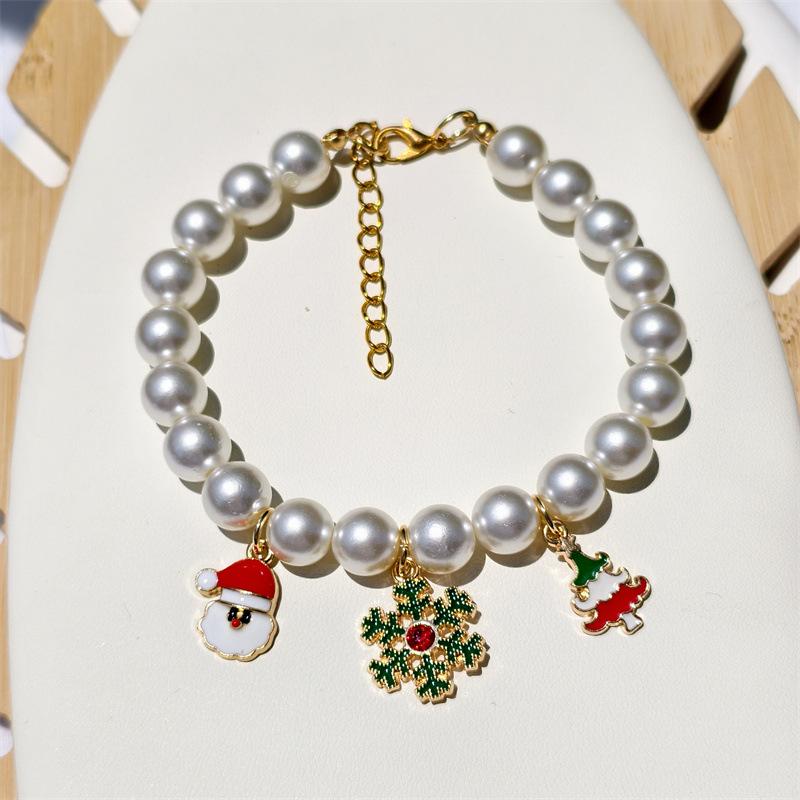 

Latest Pet Imitation Pearl Collar INS Style Christmas Accessories Cat Dog Neck Ring Pendant XS 15-20CM
