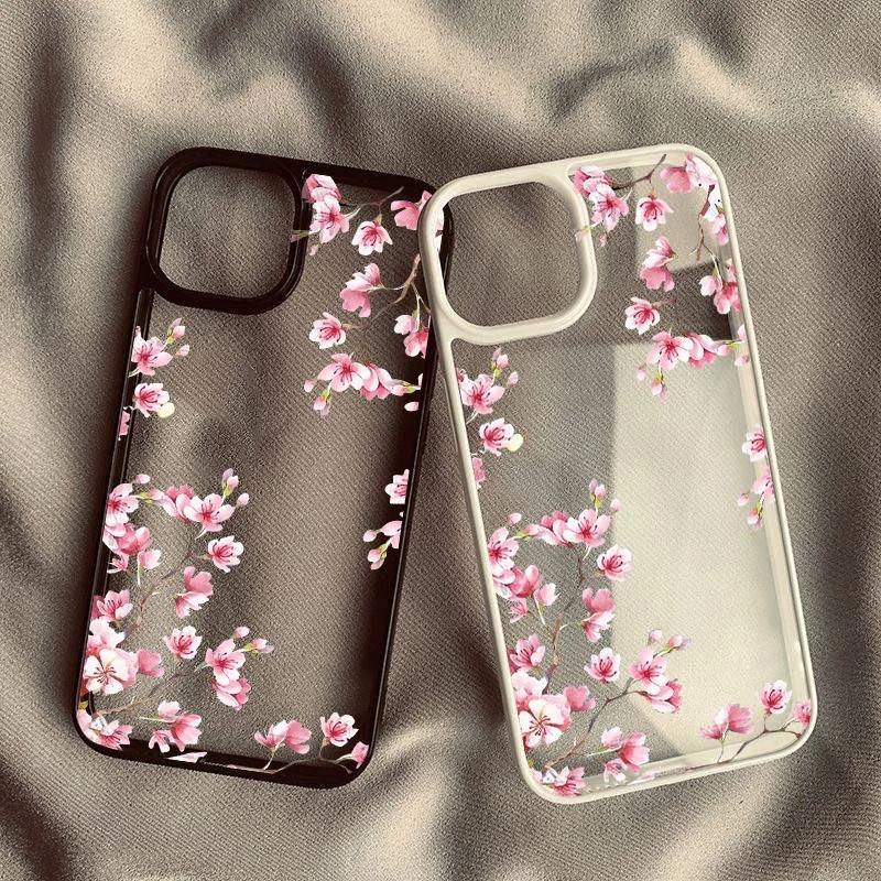 Cherry Blossom Transparent Phone Case For iPhone 17 Air 16 15 13 12 11 Pro Max Pro Plus Protective Antii-Scratch Funda Cover