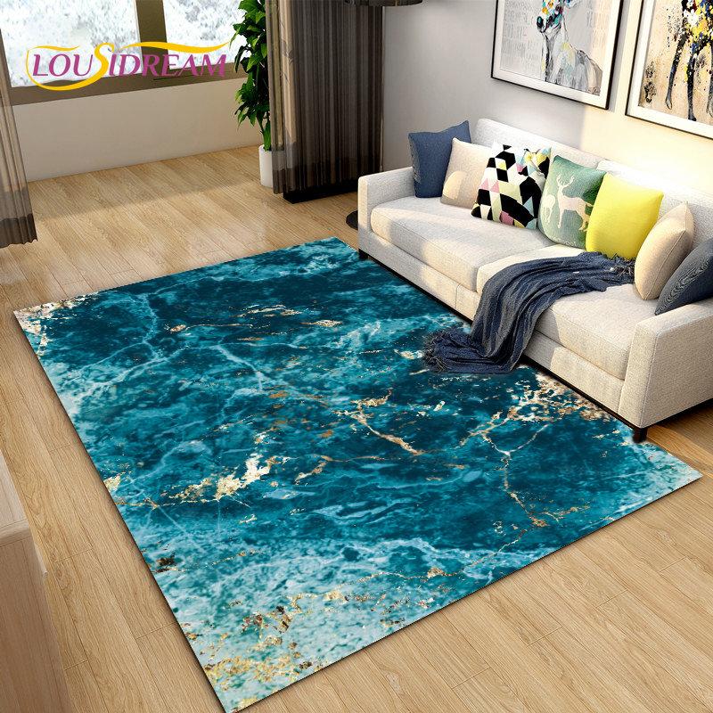 Nordic Black Colour Gold Marble Area Rug Large,Carpet Rug for Living Room Bedroom Sofa Doormat Decoration,kid Non-slip Floor Mat