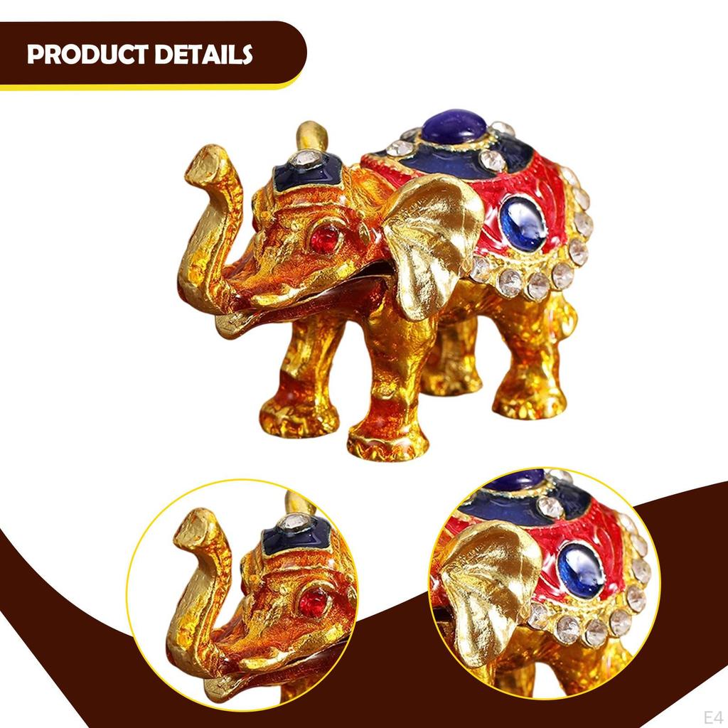 Elephant Trinket Box Figurine Art Collection for Women Metal Craftsmanship Decorative Decor