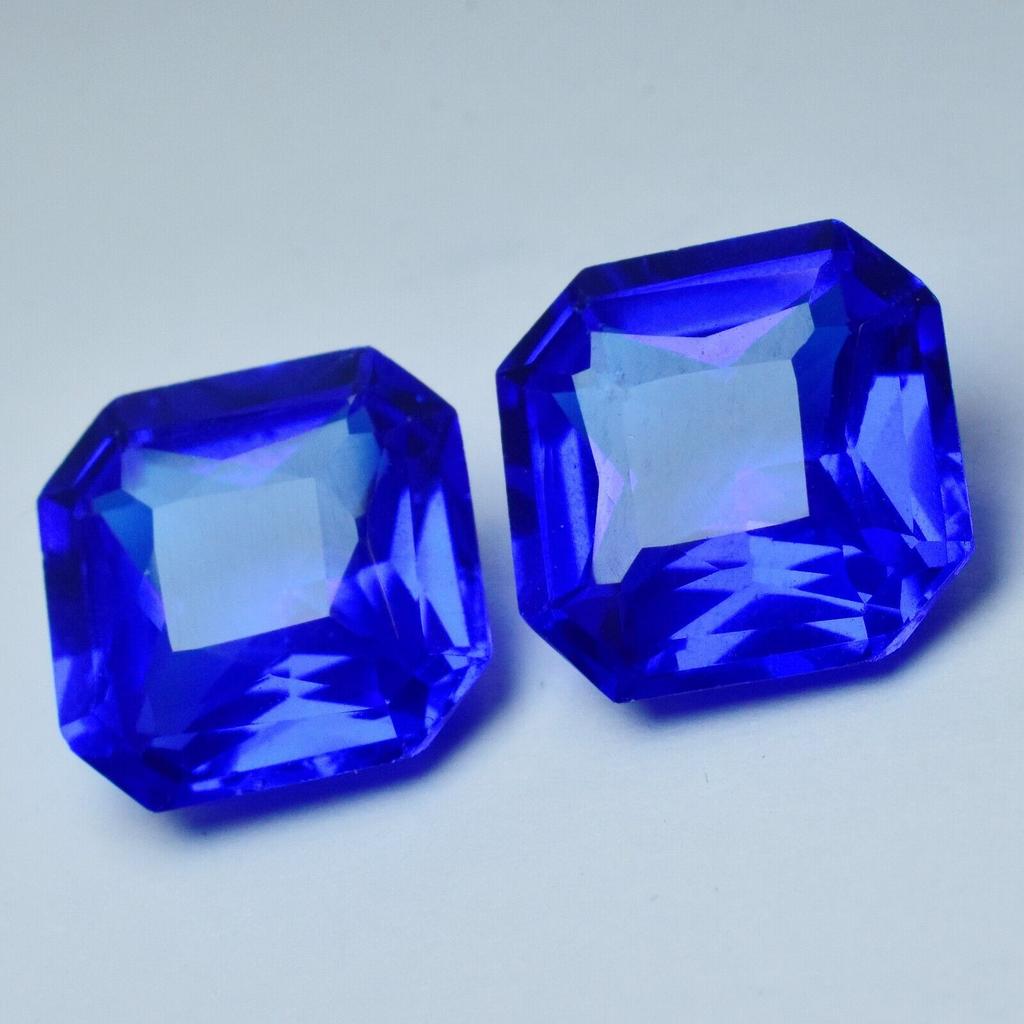 NATURAL Square Cut BLUE Sapphire Loose Gemstone 13.05 Ct Earing Pair CERTIFIED. S-505