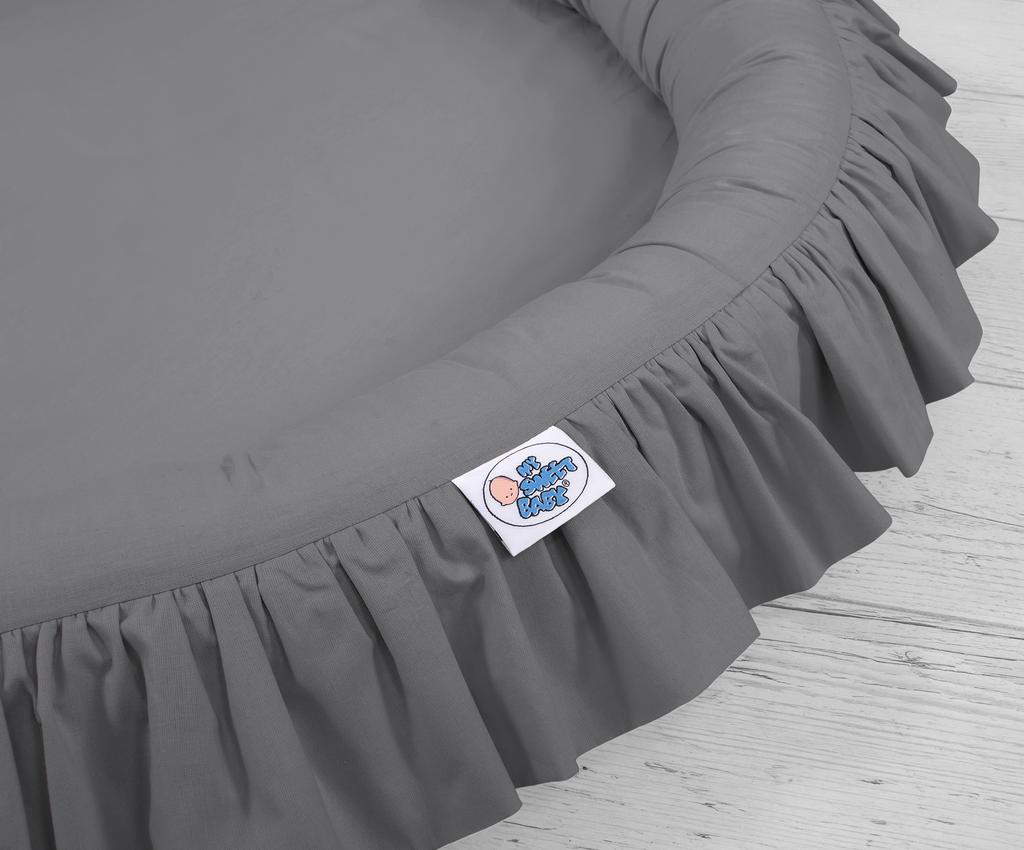 Set: hanging cotton canopy for a children's room and a nest with a ruffle - anthracite