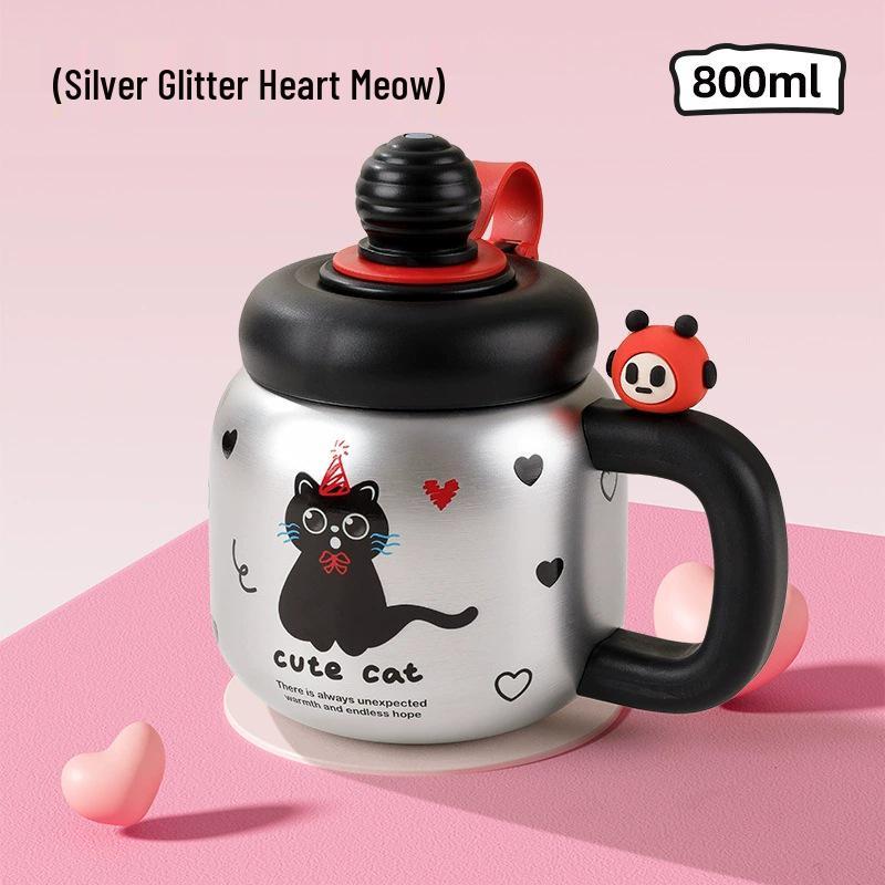 

Термокружка с рисунком большой емкости с трубочкой и ручкой - Изолированная кружка для воды для детей 800ml