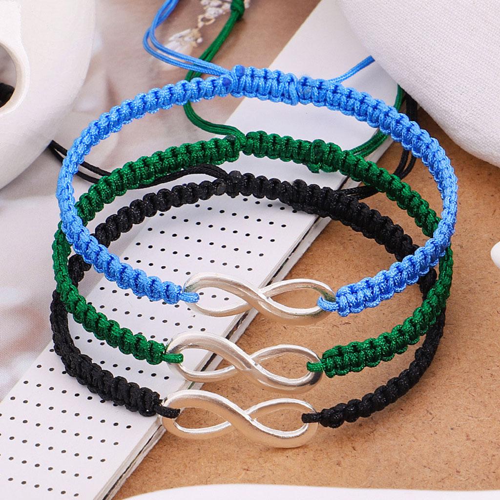 2 Pcs Adjustable Braided Ropes Figure 8 for Infinity Love Bracelets Couples Set