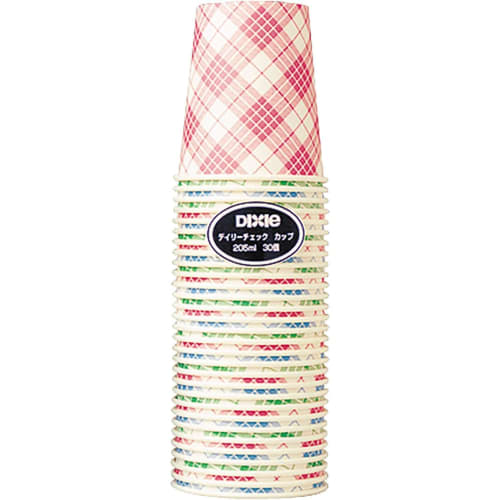 Nippon Dixie Paper Cups, 205ml, Checkered Pattern, 3-Color Assortment, 30-Count x 5, Made in Japan, Daily Check Cups, KHN307DC