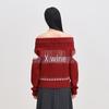 LEDIN Fair Isle Bow Collar Red Knit Sweater