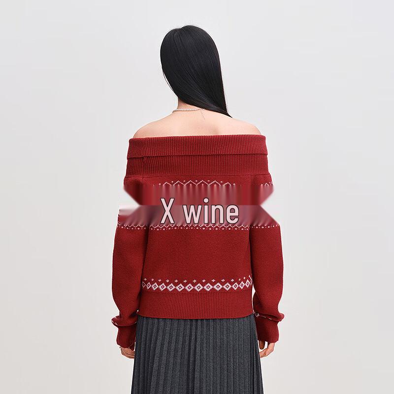 LEDIN Fair Isle Bow Collar Red Knit Sweater