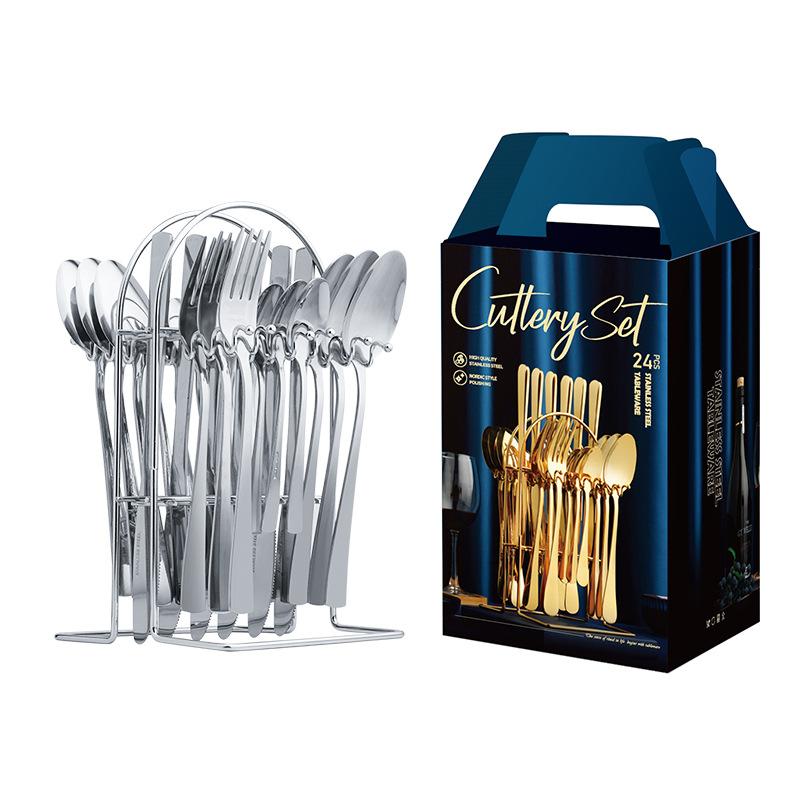 

Stainless steel tableware set, Western style steak knife, fork, spoon, 24 piece set, high-end tableware gift box dinnerware set срібний