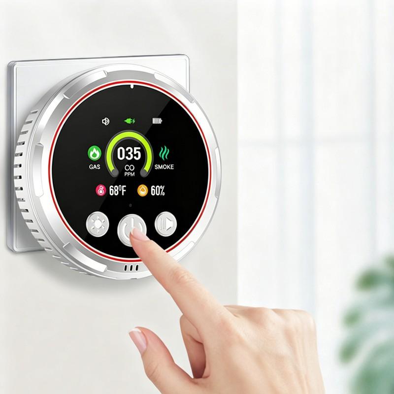 High-Sensitivity 5-in-1 Plug-In Safety Detector Gas Smoke CO Alarm 100dB Alert HD Display Easy Installation Home RV