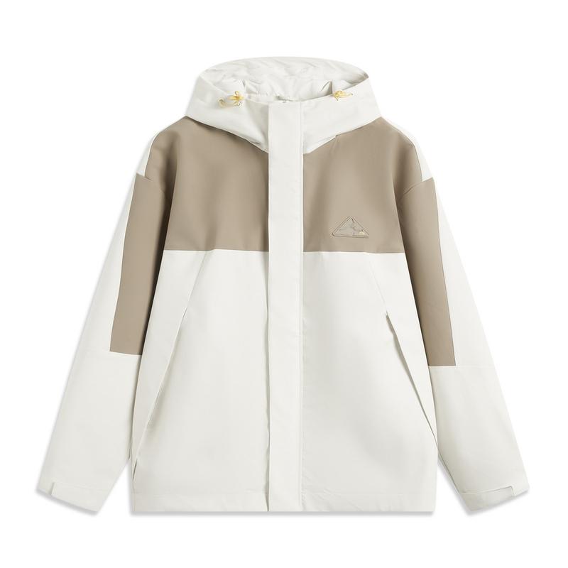 

Li-Ning Comfortable Casual Minimalist Color-Block Hooded Loose Zipper Windbreaker Men Outerwear Champagne White Brown AFDV775-1 XL