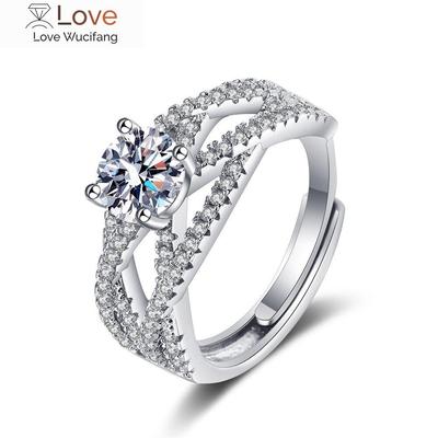 New Cross Line Open Ring For Women All -Match Jewelry S925 Silver Diamond Rings Anniversary Birthday Festival Couples Gift