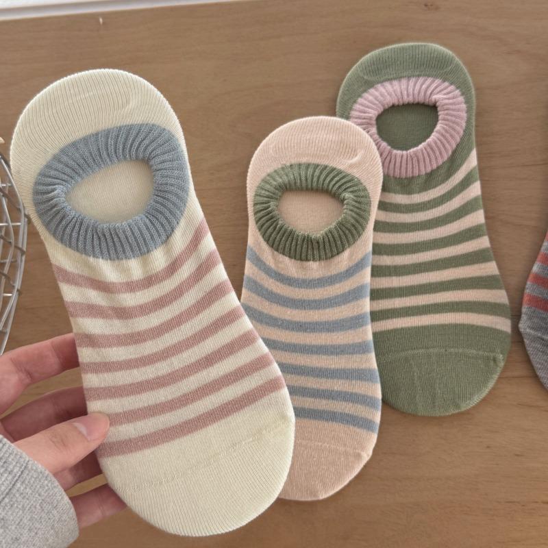 Women's Summer Casual Striped Tight Fitting Collar To Prevent Falling Heel Socks