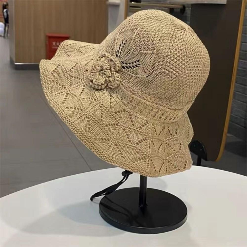 Sweet Knitted Bucket Hat French Style Seaside Beach Cap Fashion Straw Sun Hat Lady